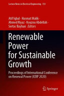 Renewable power for sustainable growth : proceedings of International Conference on Renewal Power (ICRP 2020) /